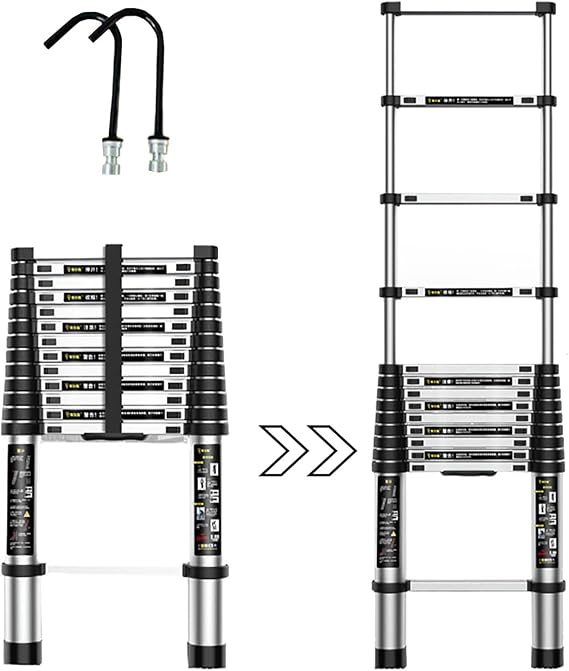 Telescoping Ladder 8M/26FT Telescoping Ladders with Hook,Non-Slip Compact Extension Ladders,Single-Sided Ladder Telescopic Ladders for Home Roof,330lbCapacity