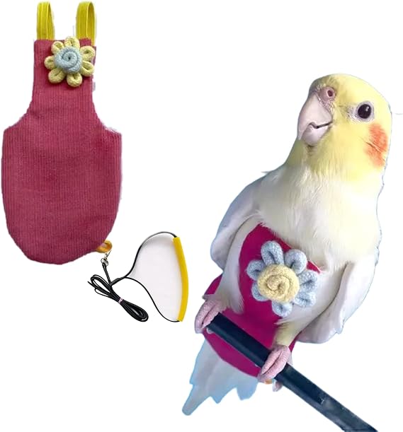 Bird Diaper Harness Flight Suit Clothes with Flying Leash for Parrots Cockatiel Pet Birds, Parrot Clothes, Bird Training Nappy Suit Liners Clothes (Medium,Rose Red)
