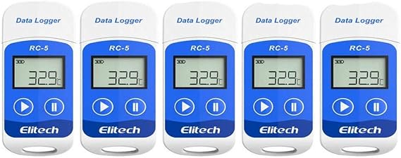Elitech 5PCS Temperature Data Logger 32000 points Reusable USB Temperature Data Recorder, Software for Mac and PC, RC-5