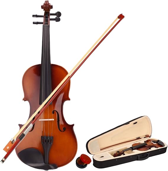 Full Size 4/4 Acoustic Violin Set,Beginner Violin Vintage Solid Wood Violin Starter Kit with Carrying Case,Bow and Rosin (Natural Color)