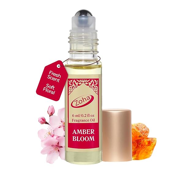 Zoha Amber Bloom | Roll on Perfumes for Women & Men | Alcohol-free Amber Perfume Oil | Travel Size Long Lasting Fragrance | 6ml Roller