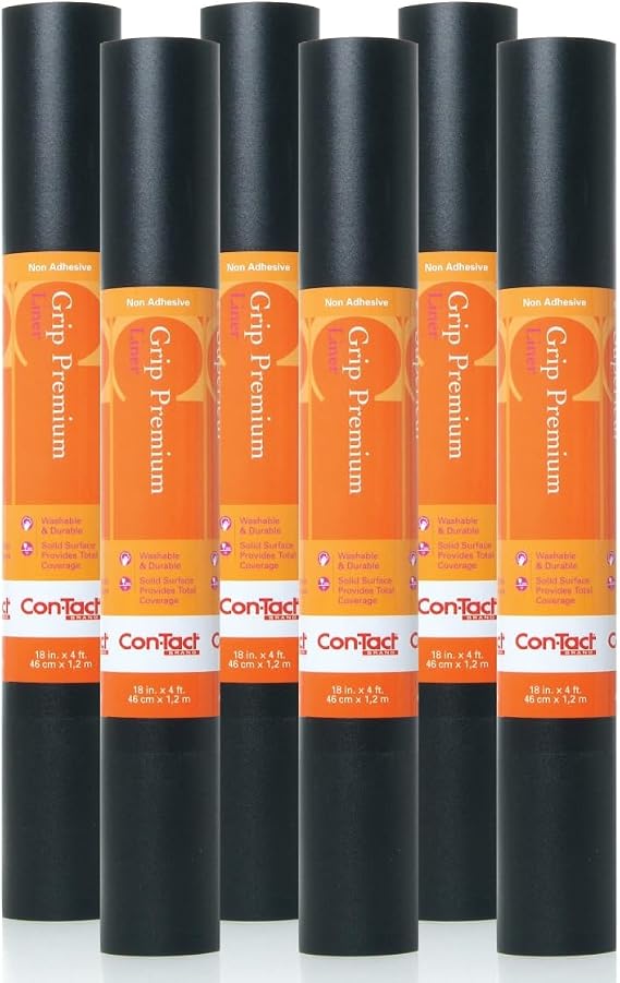 Con-Tact Brand Con-Tact Grip Premium Solid Thick Non-Adhesive Shelf and Drawer Liner, 18" x 4', Black