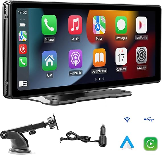 Sunweyer Portable Apple CarPlay Screen & Android Auto Wireless Display Car Stereo, 9.3 Inch HD IPS Touchscreen,Support 1080p Backup Camera & Bluetooth/AUX/FM Transmitter