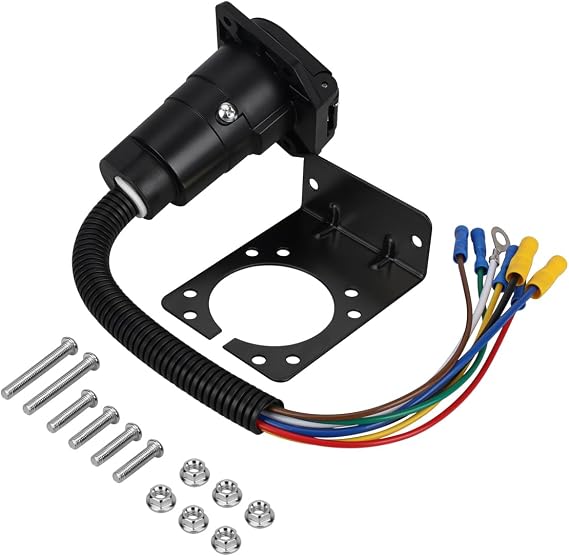 7Pin Trailer Connector with Mounting Bracket,Waterproof 7 Way Trailer Plug | Heavy-Duty 7 Pin Trailer Plug with Color-Coded Wiring Harness,Easy Vehicle-Side Installation for RVs Trucks& Boat Trailers