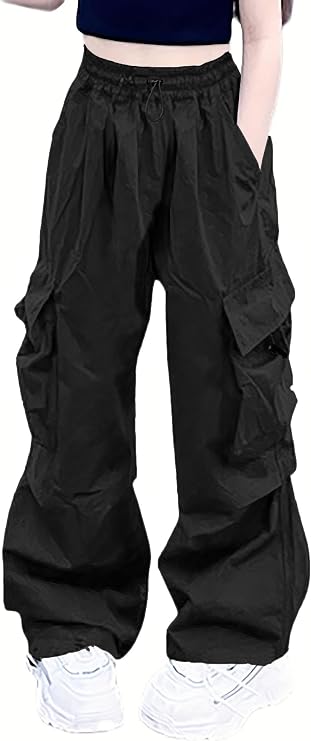 Girls Cargo Pants Elastic Waist Drawstring with Pockets Pants
