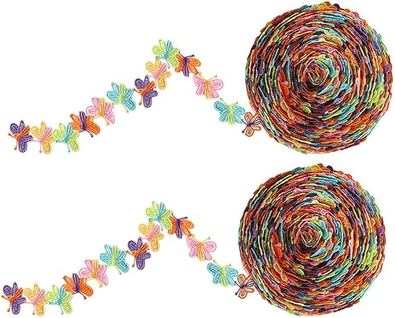Lace Ribbon Trim Embroidered Sewing Lace Trim, Colorful Heart Shell Butterfly Flowers Ribbon Applique Fabric for Decorations Crafts Supplies, 6 Yards (Mix)