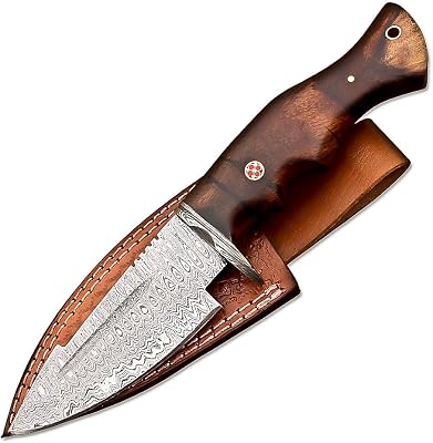Custom Handmade Damascus Steel 10 Inches Tracker Knife - Perfect Grip Black Handle Handmade Damscus Steel Knives. Perfect Grip Wooden Handle HRC 58-60 Cat Knife