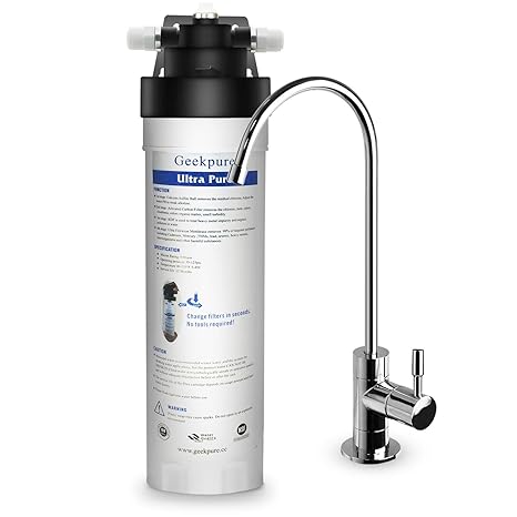 Geekpure 4-Stage Ultra Pure High Performance Direct Connection Drinking Water Filtration System Under Sink - 0.01 Micron