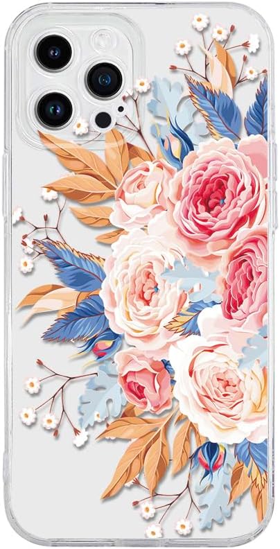 適用 iPhone 17 Pro Max ケース、透明 TPU クリア 花柄 プリントデザイン柔軟な 耐衝撃 カバー 女性 女の子 用 保護 電話 ケース - 右側の花