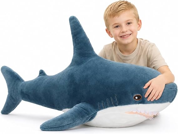 MorisMos 39 Inch Giant Shark Stuffed Animal, Blue Shark Plush Pillow