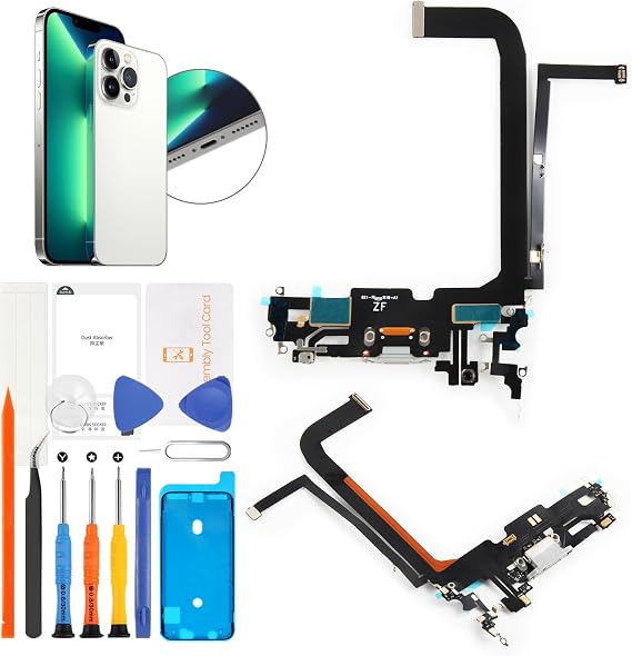 SRJTEK for iPhone 13 Pro Max USB Charging Port Replacement Repair Dock Connector Board Replacement Dock Connector & Flex Cable Repair Replacement for A2643, A2484, A2641, A2644 with Tools & Waterproof
