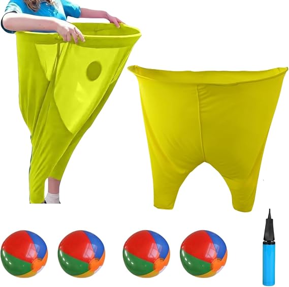 Granny Pants Toss Game Set, Granny Pant Outdoor Game with 4 Bouncy Balls Air Pump Funny Giant Stretchy GrannyPants Gift Toy Gift For All (B)