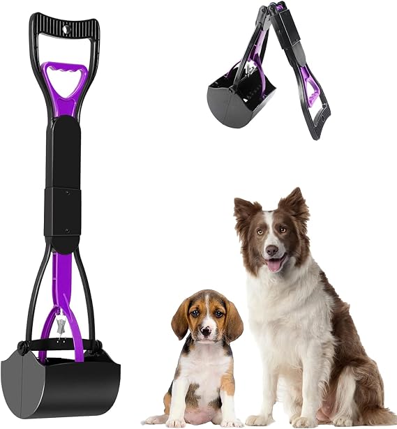 ARROMI Pooper Scooper, Pooper Scooper Long Handle, Portable Pet Pooper Scooper for Dogs and Cats, Foldable Dog Poop Scooper for Grass with Long Handle, Dog Poop Waste Pick Up Rake (Purple)