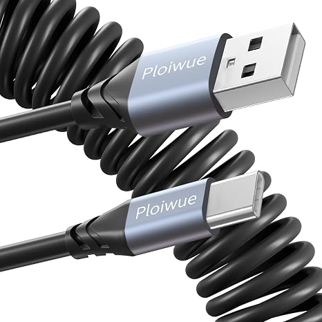 Spring 1.6m Retractable USB-C to USB-A Fast Charging Cable for Car - Compatible with Samsung Galaxy S10 S9 S8 Plus Note 9, Moto Z, LG5/G6/V20 and USB-C Devices (Black)