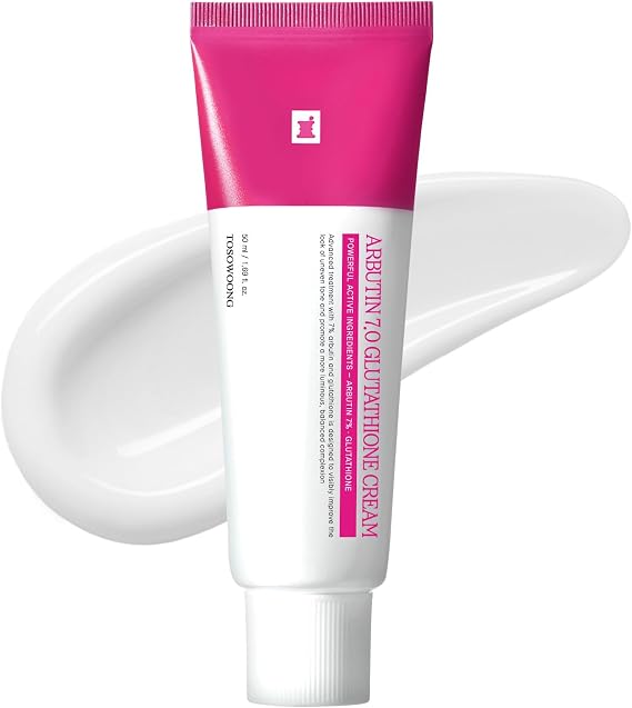 TOSOWOONG Arbutin 7% Glutathione Cream for Dark Spots, Uneven Tone, Glow | 70,000ppm Arbutin + 5,001ppm Glutathione, Niacinamide, Brightening for Freckles, Dark Spots & Dullness, K-Beauty, 1.69 fl oz
