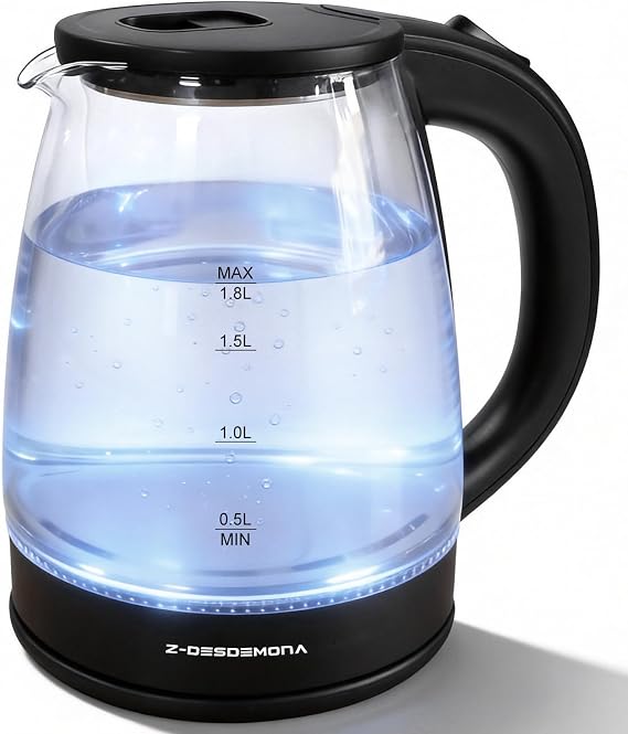 1.8L Large Capacity Electric Kettle, 3000W Fast Boiling, with Kettle Hook, Overheating Protection and Dry-Boiling Prevention, 360° Swivel Storage Base, BPA-Free, Borosilicate Glass
