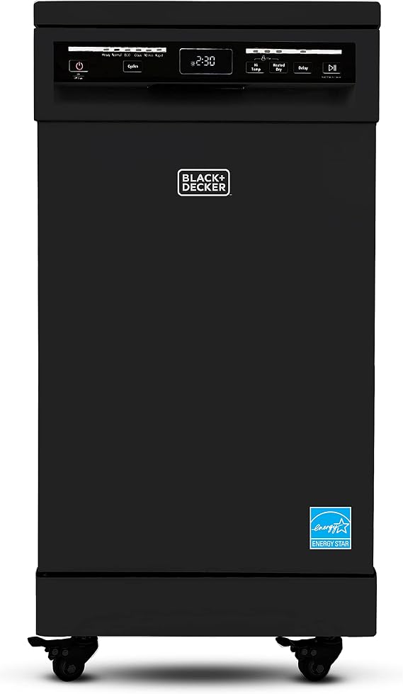 BLACK+DECKER 18-Inch Portable Dishwasher, Energy Star, BPD8B, Black | 8-Place Setting Capacity, Mobile Dish Washer with 6 Wash Programs, LED Display, Stainless Steel Tub