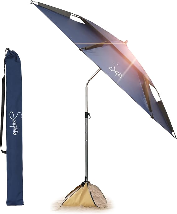 Sunphio Sonnenschirm Strand 220 cm, Windfest Stabil, Strandschirm Groß Klein, Leicht für Reise, UV Schutz 50, Beach Sonnenschutz Tragbar mit Erdspieß