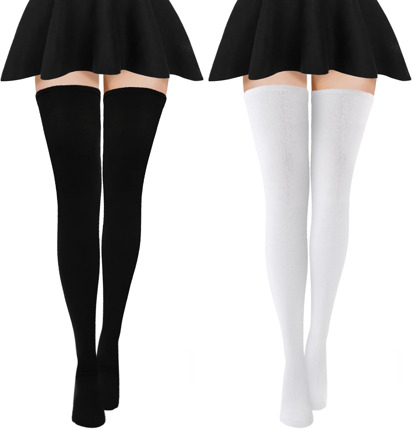 Yolev 2 Pairs Women's Overknee Stockings 80 cm Knee Socks Long Warm Thigh High Socks Women Girls Thigh Socks Leg Warmers Black White