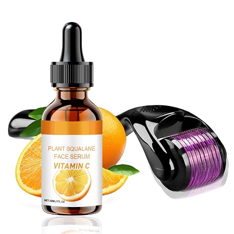 Vitamin C Serum Microneedling Set 540 Titanium Derma-Roller 0.5mm mit Anti Aging Vitamin C Serum Gesicht Pigmentflecken Entferner Micro Infusion System Glow Skin