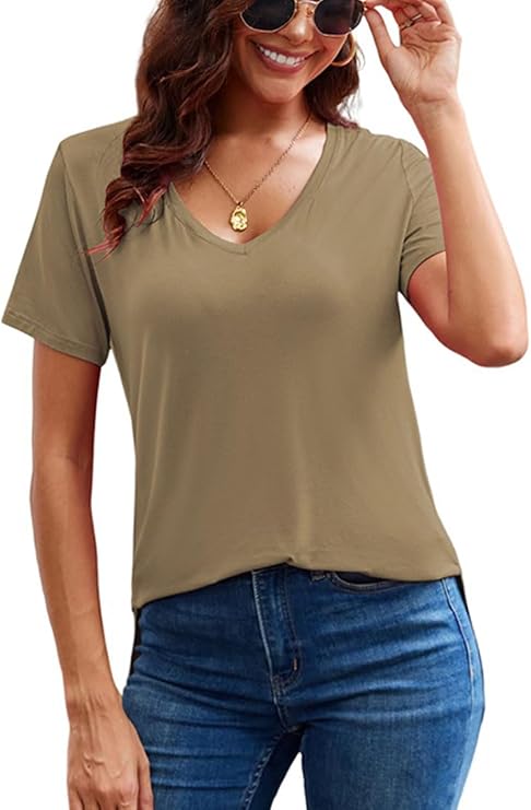 Herou Summer Women Casual Short Sleeve Tops T-Shirts Tees with Side Split