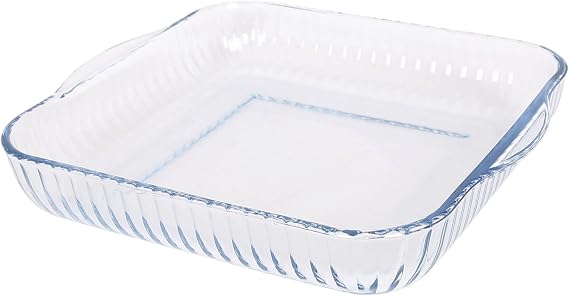 Argon Tableware Optical Square Glass Oven Dish - 30cm x 27.5cm - 1x Large Deep Baking Casserole Lasagne Roasting Roaster Cooking Tray Bowl | Microwave Safe, Freezer Safe