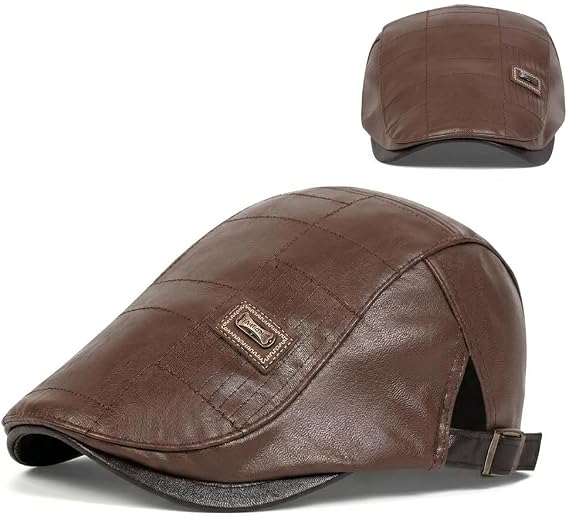 Newsboy Cap for Men, Flat Cap, Boston Scally PU Leather Hat