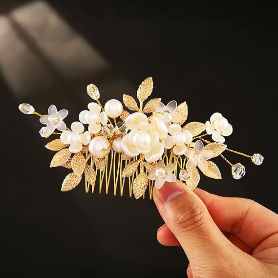 Asooll Flower Hair Combs Gold Hair Pieces Bridal Wedding Hair Accessories for Women