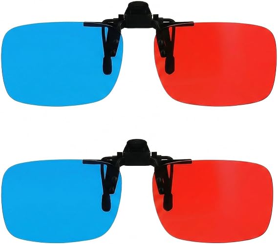 2pcs Clip-on Red Blue 3D Glasses, Anaglyph 3D Glasses Clip-on - Red Blue Lens for 3D Movies TV & Games - Comfortable Lightweight Design for Home Theater Viewing
