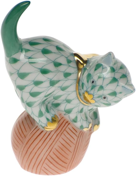 Herend Mischievous Cat Green Fishnet