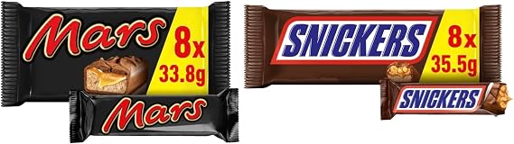 Mars and Snickers Chocolate Bars, Pack of 8 Bars (16 Total)
