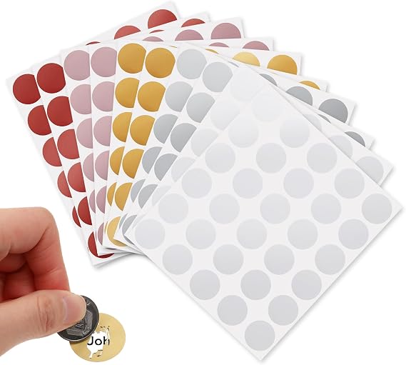 TIESOME 300 Pcs 1" Scratch Labels, 5 Colors Round Circle Scratch Stickers Self Adhesive Scratch Off Cards for School Game Lottery Tickets DIY Raffle Ticket DIY Postcard(Gold+Silver+Rose Gold+Gray+Red)