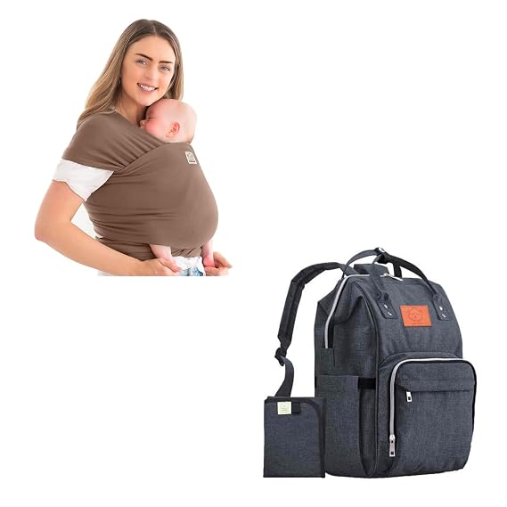 KeaBabies Baby Wrap Carrier and KeaBabies Diaper Bag Backpack - All in 1 Original Breathable Baby Sling, Waterproof Multi Function Baby Travel Bags, Lightweight,Hands Free Baby Carrier Sling