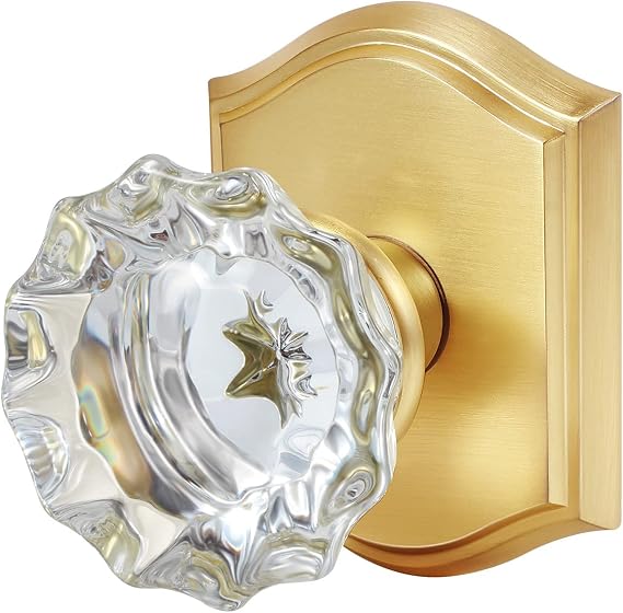 Antique Crystal Door Knobs Interior, Passage Hall and Closet Door Knobs, Satin Brass