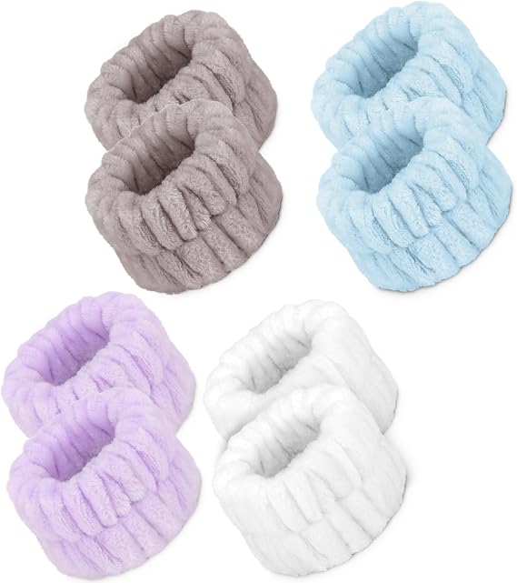 8 Pcs Absorbent Microfiber Women's Spa Wristbands for Face Washing - Prevent Water from Spilling Down Your Arms | Sweatbands for Girls, Spa Wash Towel Band, Face Washing Absorbent Wristbands, Prevent Water from Spilling Down Your Arms