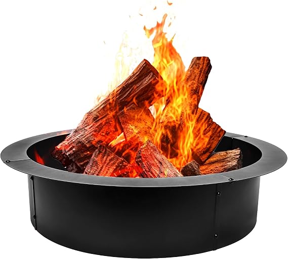 Smokeless Fire Pit Ring 42-Inch Outer/36-Inch Inner Diameter for Outside Fire Pit, Heavy Duty Steel Insert, DIY Ring Insert Accessories, Easy Setup Above or In-Ground for Backyard, Camping, Black