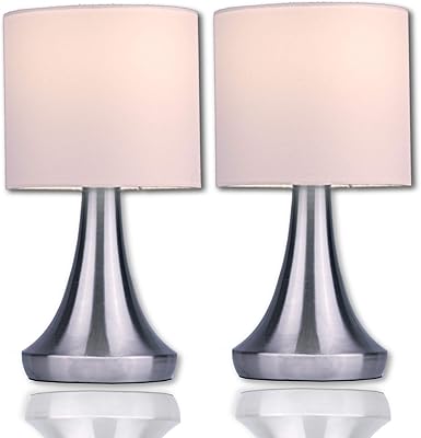Touch Lamp Set by Light Accents - Touch On Lamp Stands 13 Tall Accent Light, Touch lamp Set with Fabric Shades and 3-Stage Touch Dimmer Brushed Nickel Finish 2-Pack