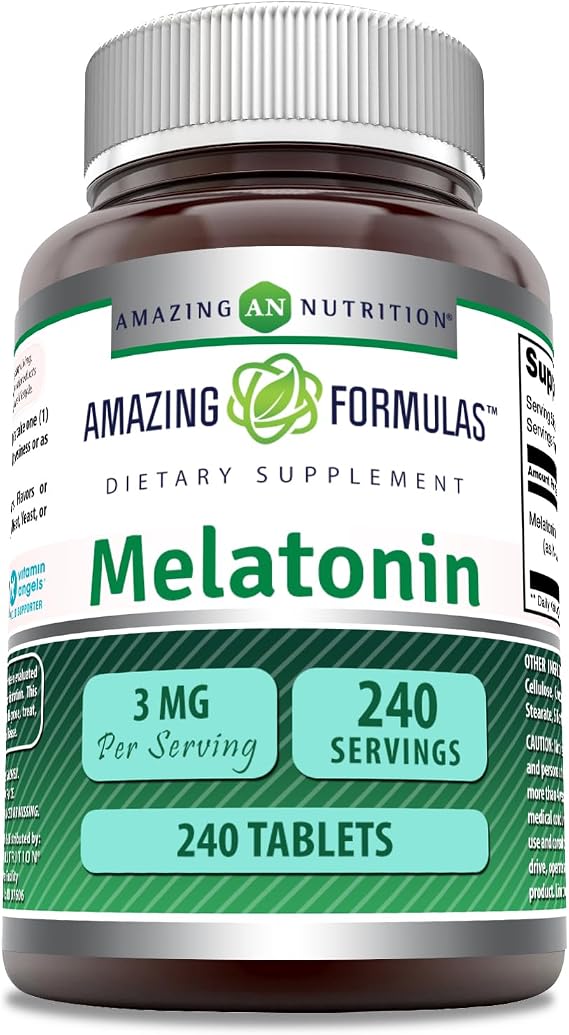 Amazing Formulas Melatonin Supplement | 3 Mg Per Serving | 240 Tablets | Non-GMO | Gluten-Free | Made in USA
