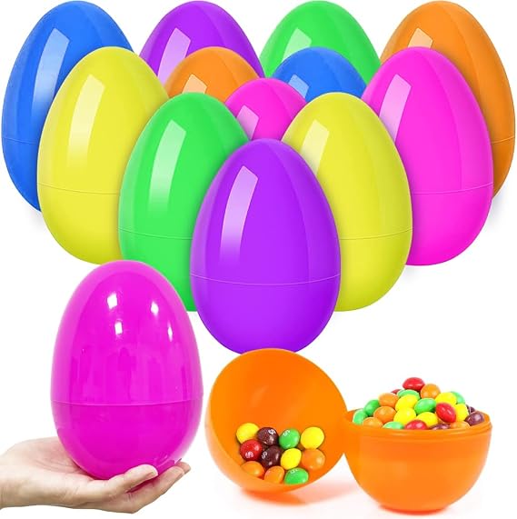 CAMIRUS 12Pcs Jumbo Easter Eggs, 6" Giant Empty Large Plastic Eggs Colorful Bright Eggs for Easter Basket Stuffers/Fillers, Party Favor
