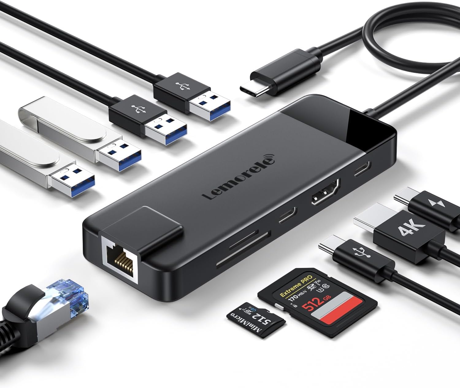 USB C Docking Station Lemorele 2026 Upgrade 10 in 1 with Gigabit Ethernet 4K HDMI 4 x USB A 3.0/2.0 100 W PD USB-C 3.0 SD/TF USB Hub Multiport Adapter for Mac.Book Pro/Air/Dell/Hp/Lenovo/Asus