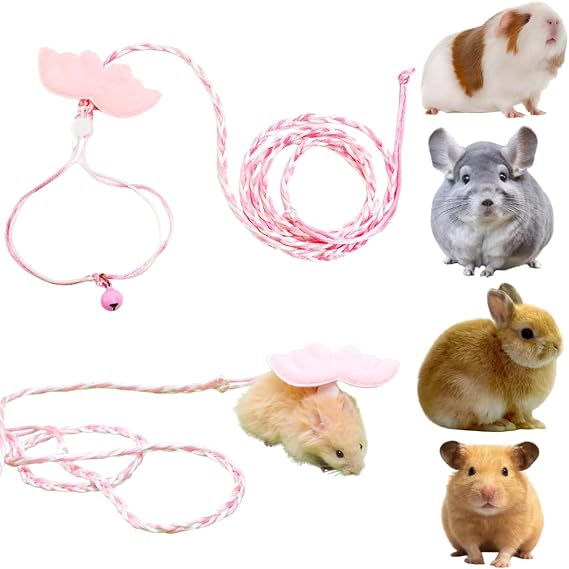 Hamster Harness and Leash Set Adjustable Small Pet Walking Outfit (Pink)