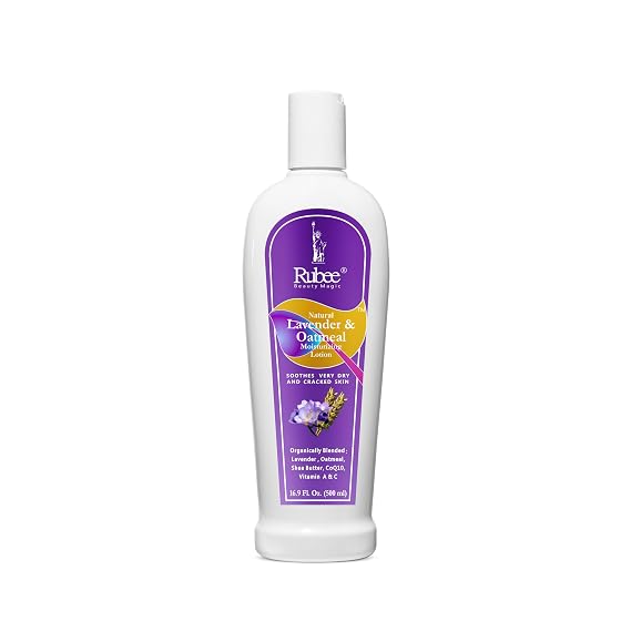 RUBEE Natural Body & Hand Lotion - Non-Greasy Lotion for Women & Men - 16.9 oz Shea Butter Lotion for Extremely Dry Skin - CoQ10, Vitamin A & C Moisturizer - Lavender & Oatmeal Skin Care Essentials