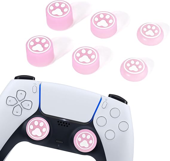 DLseego 6PCS Thumb Grips Caps for Xbox One X S PS5 PS4 PlayStation DualSense Switch Pro Wireless Controller Steam Deck,Soft Silicone Fluorescence Glow Luminous Button Cap Joystick Cover Cat Paw, Pink