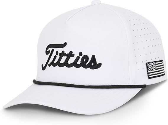Curves & Clubs Titties Golf Hat, Funny Rope Snapback for Men with USA Flag, Breathable Performance Golf Cap