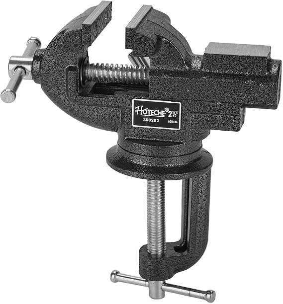 HOTECHE 2.5-Inch Universal Table Vise, 360 Swivel Base Bench Vise, Portable Clamp-On Work Bench Vice with Built-In Anvil for Hobby, Jewelry Making, Electronics, Woodworking, and Precision DIY Crafts