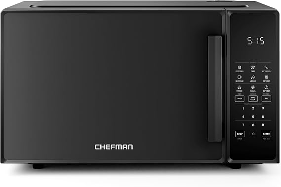 Chefman Countertop Microwave Oven 1.1 Cu. Ft., 1000 Watts with 10 Power Levels, 6 Cooking Presets with One-Touch Express Cook, Eco Mode, Child Safety Lock, Mute Button - Black