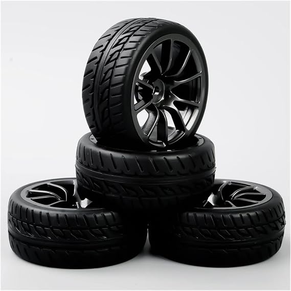 Tsolay 4PCS 1/10 RC Wheel Rims Rubber Tires Model PP0150 On Road Racing Car Black Wheel Modification Accessories