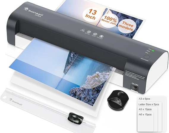 Bonsaii Laminator, 13 Inch 7-in-1 Thermal Laminator Machine with Never Jam Technology, with 40 Laminting Sheets for Home, Office, and Classroom Organization Supplies