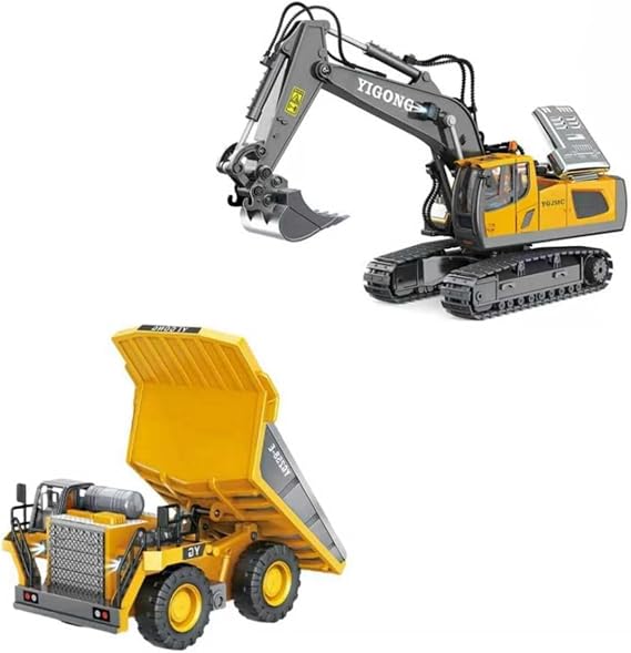 1:20 Remote Control Excavator (11-Channel), Dump Truck,Bulldozer, Loader (9-Channel), 2.4GHz Construction Vehicles, MetalConstruction, with Cool Lights and Sound Effects
