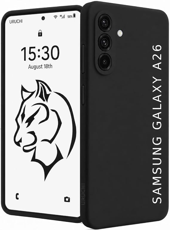 URUCHI Samsung A26 ile Uyumlu Kılıf, İçi Kadife Kaplamalı İnce Sıvı Silikon Kapalı Kamera Tam Koruma Yumuşak Silikon Kapak, Siyah